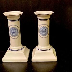 Vintage Georges Briard Blue Dynasty Porcelain Taper Candle Holders H-5” Japan